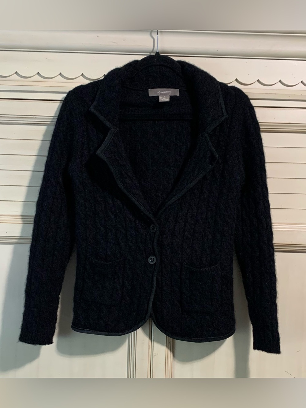 Ply Cashmere Black Cardigan Sweater Suede Trim Women’s Size Small 100% Cashmere